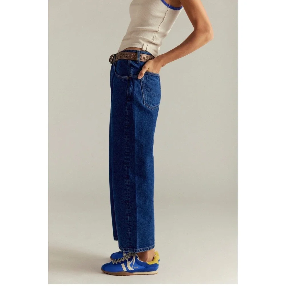 Free People We The Free Deep Trance Wide Leg Jeans Dark Wash Blue Size 27